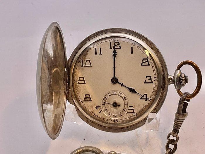 Dollar Eduard Kummer . Savonette Argento . 1930 . Con catena, Handtassen en Accessoires, Horloges | Heren