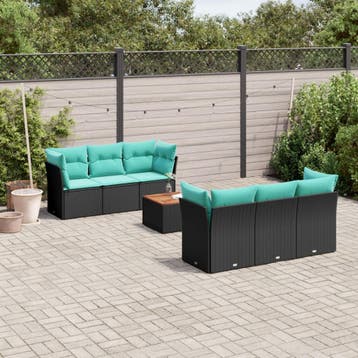 vidaXL 7-delige Loungeset met kussens poly rattan zwart, Verzenden, Loungeset