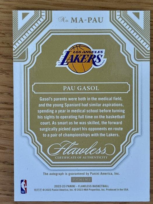 2022/23 Panini Flawless Pau Gasol Gesigneerde kaart,, Verzamelen, Stickers