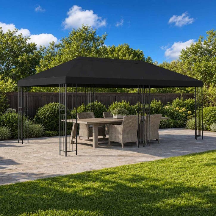 vidaXL Paviljoen met zijwanden 6 x 3 m Zwart Polyester en, Jardin & Terrasse, Tonnelles, Envoi