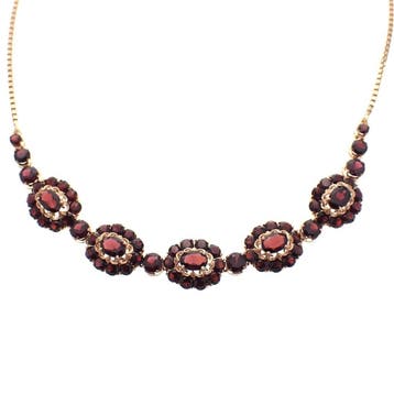Antiek gouden venetiaanse schakelcollier met granaat, Gebruikt, Ophalen of Verzenden, Met edelsteen, Goud