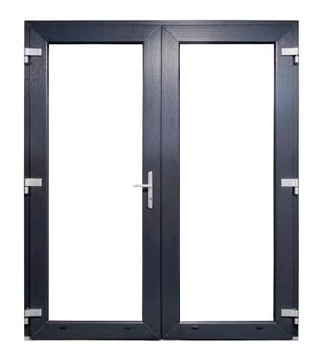 PVC  Dubbele deur Premium Plus b200xh215 cm Antraciet, Gevelraam of Ruit, Nieuw, Dubbelglas, 160 cm of meer