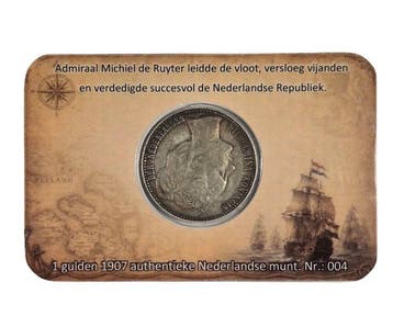 Nederland. Wilhelmina. 1 Gulden 1907 Coincard 300 Jaar de