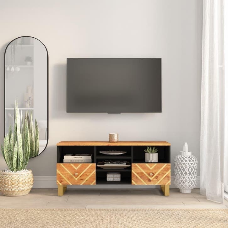 vidaXL Tv-meubel 100x33,5x46 cm massief mangohout bruin en, Maison & Meubles, Armoires | Mobilier de télévision, Envoi