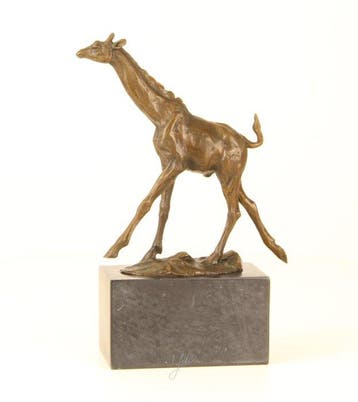 Statue, Giraffe. Naar: Milo - 26 cm - Bronze, Marbre