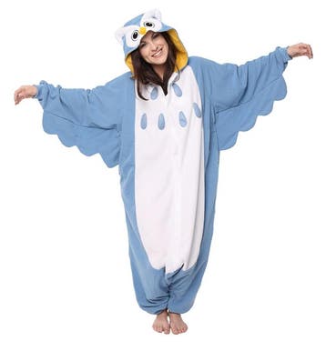 KIMU® Onesie Blauwe Uil Pak L-XL Uilenpak Kostuum Blauw Voge, Ophalen of Verzenden, Nieuw