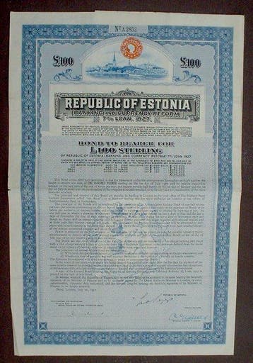Estland. 7% Republic of Estonia 100 £ Bond, 4 x Kingdom of