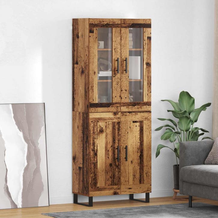 vidaXL Highboard 2 pcs Oud Hout Bewerkt hout, Huis en Inrichting, Kasten | Dressoirs, Nieuw, Verzenden