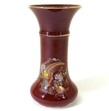 Vintage Capodimonte vaas met rode bloemen en vogels, Verzenden, Nieuw