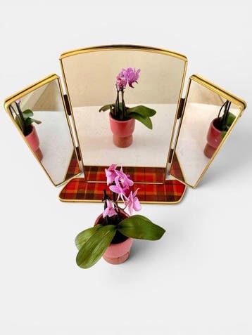 Spiegel - Glas, Hout - Mid-Century Modern Driepaneel Make-up