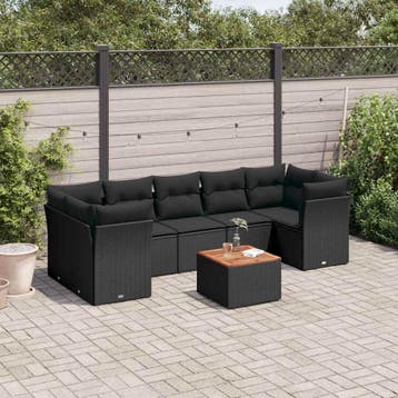 vidaXL 8-delige Loungeset met kussens poly rattan zwart, Verzenden, Loungeset