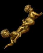 Sculpture, Coppia di putti - XIX sec - 30 cm - Bois, Feuille, Antiquités & Art