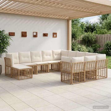 vidaXL Buiten bank set 12 pcs Natuurlijk en Crème Wit, Verzenden, Nieuw
