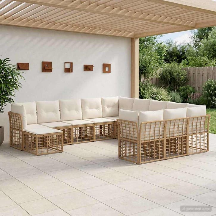 vidaXL Buiten bank set 12 pcs Natuurlijk en Crème Wit, Tuin en Terras, Tuinsets en Loungesets, Nieuw, Verzenden