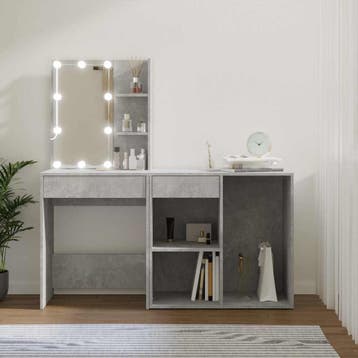 vidaXL Kaptafel met kastje en LEDs bewerkt hout betongrijs, Verzenden, Nieuw