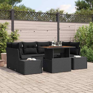 vidaXL Tuinbank Set 7 st Zwart poly rattan, Verzenden, Nieuw