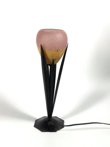 Lampe - Pâte de verre - Lampe de table sculpturale au