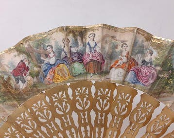 Handwaaier - Handgekleurde lithografie - landelijk tafereel