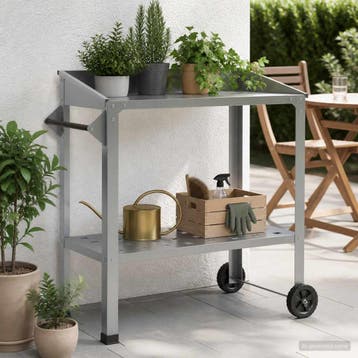vidaXL Pottafel met wielen zilver 96 x 50 x 89 cm, Verzenden, Nieuw