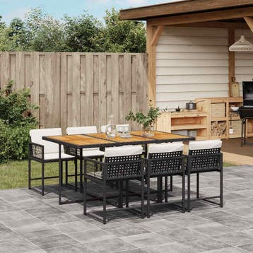 vidaXL 7-delige Tuinset met kussens poly rattan zwart, Verzenden, Nieuw, Tuinset