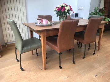 Set van 6 leren eetkamerstoelen - met wieltjes - diverse, Huis en Inrichting, Stoelen, Ophalen of Verzenden, Nieuw, Eén