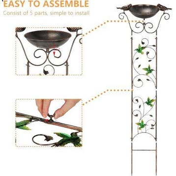 sculptuur, Decorative Garden Trellis with Bird Bowl –