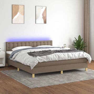 vidaXL Boxspring met matras en LED stof taupe 180x200 cm, Verzenden