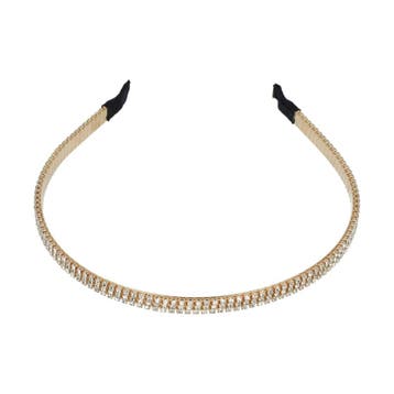 Haarband Diadeem 0,7cm – 3 Rijen Strass Steentjes – Metaal –, Nieuw
