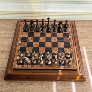 Spelstuk - Metal Staunton chess set with inlaid wooden