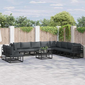 vidaXL Tuinbank Set 10 st Zwart Aluminium, Tuin en Terras, Verzenden, Nieuw