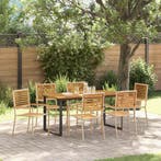 vidaXL Tuin Eettafel Set 7 pcs Beige Massief Acacia Hout, Tuin en Terras, Verzenden, Nieuw