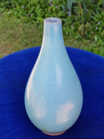 Vase antique chinois en turquoise à glaçure craquelée