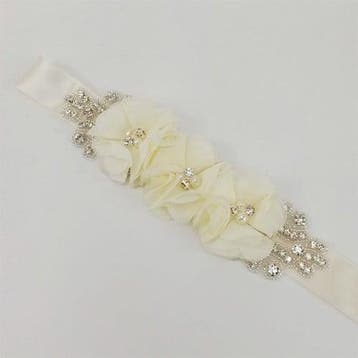 Bruidsriem Weddingbelt Ivory Chiffon strass parels satijn, Nieuw