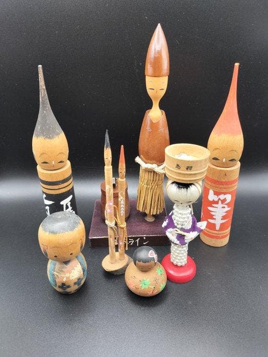 Creatieve Japanse kokeshi-popjes - Hout - Japan - Shwa, Antiquités & Art, Antiquités | Jouets