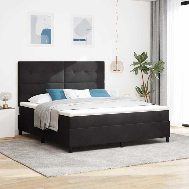 vidaXL LED Box Spring Bed met matras Zwart 180 x 200 cm, Huis en Inrichting, Slaapkamer | Bedden, Nieuw, Verzenden