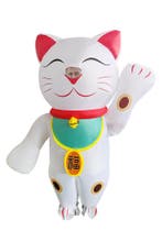 KIMU® Opblaas Kostuum Gelukskat Wit Maneki Neko Dames Heren, Ophalen of Verzenden, Nieuw