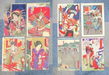 Set of 8 Ukiyo-e Woodblock Prints - Toyohara Kunichika
