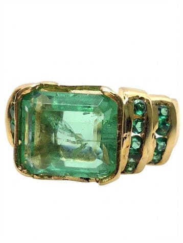 Zonder minimumprijs - Ring - 9 kt. Zilver, Geel goud Smaragd, Nieuw