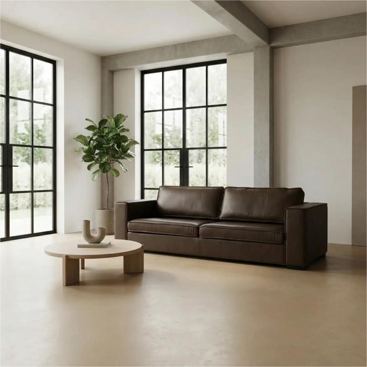 Leren bank Fine - 3,5 zits, Huis en Inrichting, Zetels | Zetels, 200 tot 250 cm, 75 tot 100 cm, Nieuw, Leer, Ophalen of Verzenden