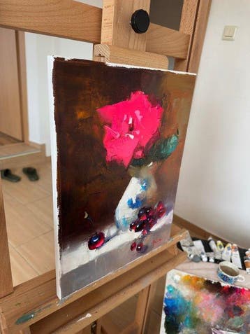 Aziz Sulaimanov - Still Life with Rose and Cherries