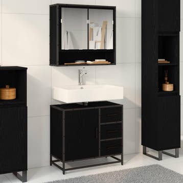 vidaXL Badkamermeubel Set 2 st Zwart Eiken 65 x 33 x 60 cm, Huis en Inrichting, Verzenden, Nieuw