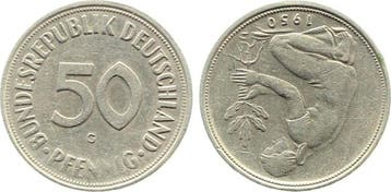 Duitsland Fehlpraegung 50 Pfennig 1950 G Stempeldrehung 1..., Verzenden