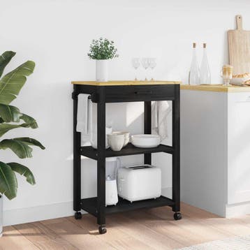 vidaXL Keuken Trolley MONZA Zwart 60 x 40 x 88,5 cm Massief, Verzenden, Nieuw