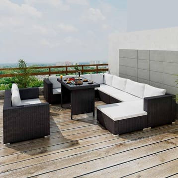 vidaXL 10-delige Loungeset met kussens poly rattan zwart, Verzenden, Loungeset
