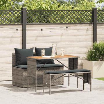 vidaXL 3-delige tuinset met kussens, grijs polyrotan, Tuin en Terras, Tuinsets en Loungesets, Verzenden, Nieuw, Tuinset
