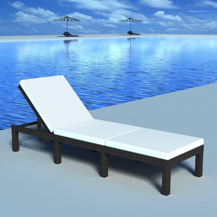 vidaXL Ligbed met kussen poly rattan zwart, Tuin en Terras, Ligbedden, Nieuw, Verzenden