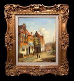 European school (XX) - A lively Dutch street scene