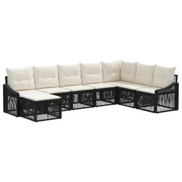 vidaXL Tuinbank Set 8 pcs Zwart poly rattan, Verzenden