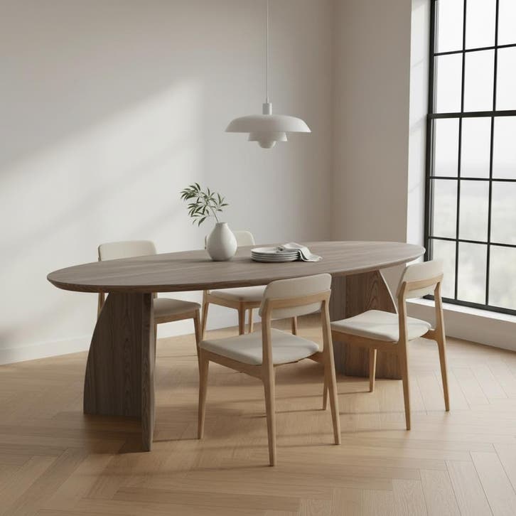 Tafel Ovaal Eikenhout  Driehoek Poot 180x100, Huis en Inrichting, Tafels | Eettafels