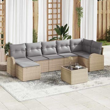 vidaXL Bankstel 8 st Beige poly rattan, Verzenden